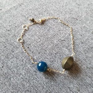 Beautiful faceted pyrite and blue agate sterling silver gemstone bracelet